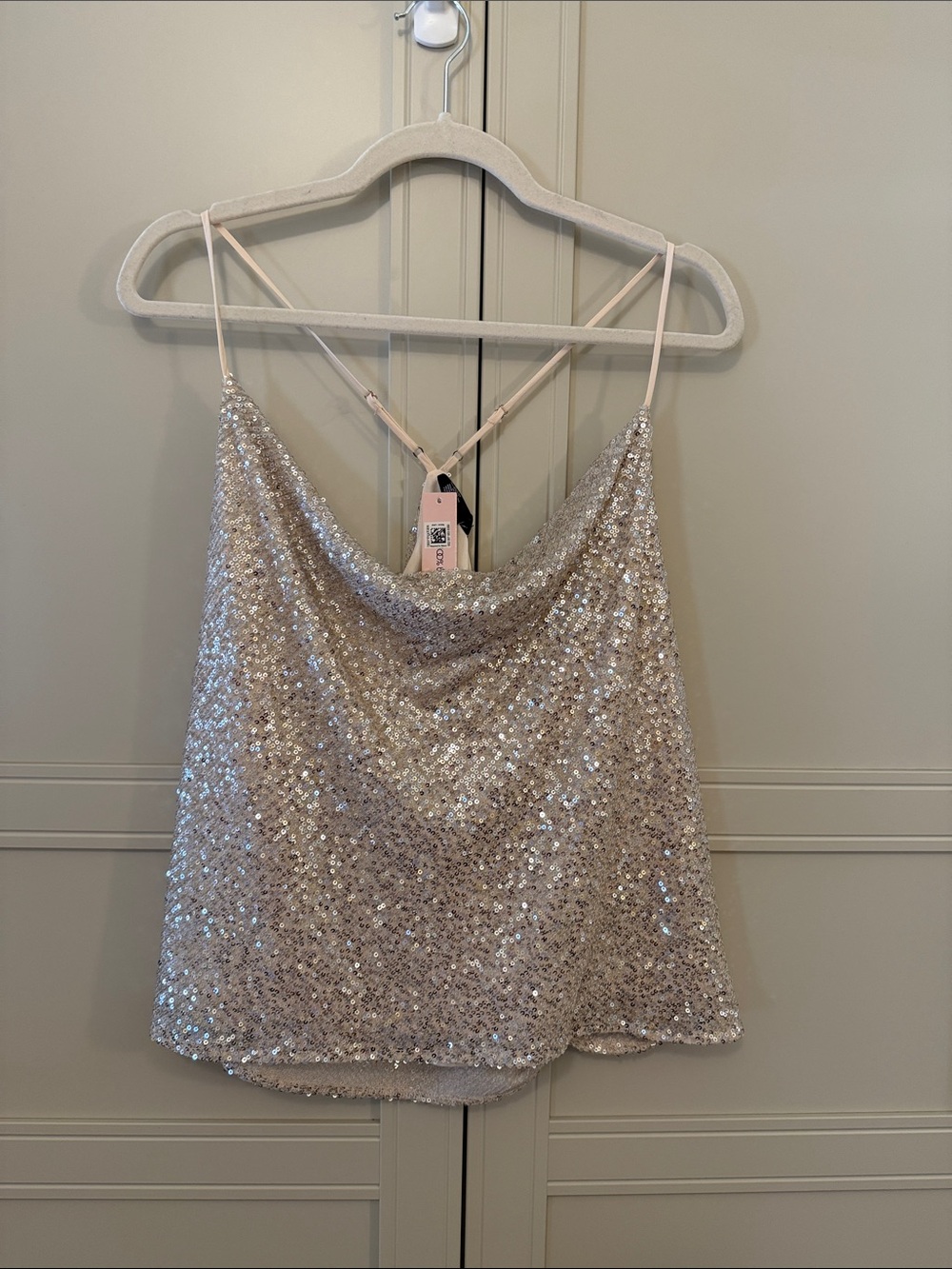 Aqua Champagne Sequin Cowl Neck Cami XL NWT Party Top